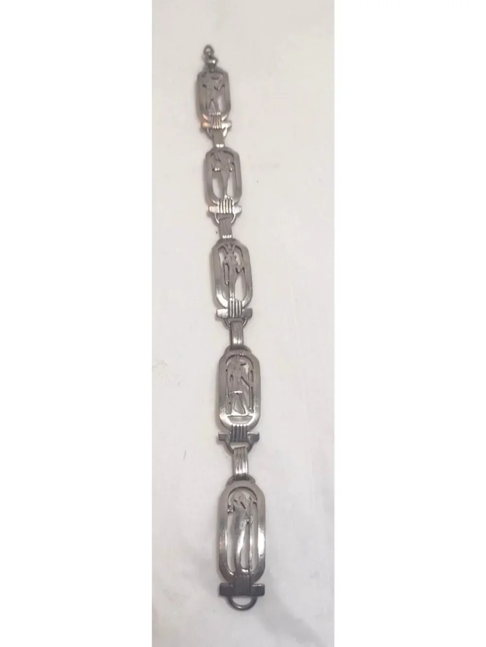 925 Sterling Silver Vtg Egyptian Hieroglyphic Storyteller Panel Link Bracelet